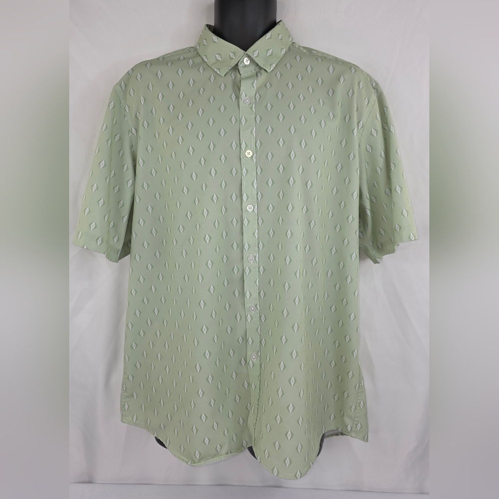 Alfani Men's Light Sage Green Short-Sleeve Button-Up Shirt Size XL Y-0678